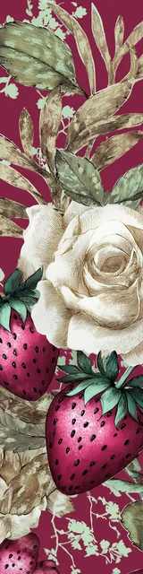 Free strawberry bookmark featuring a vintage style reddish background with strawberries